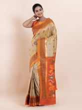 KAVVYA  BEIGE IKAT WEAVING SAREE